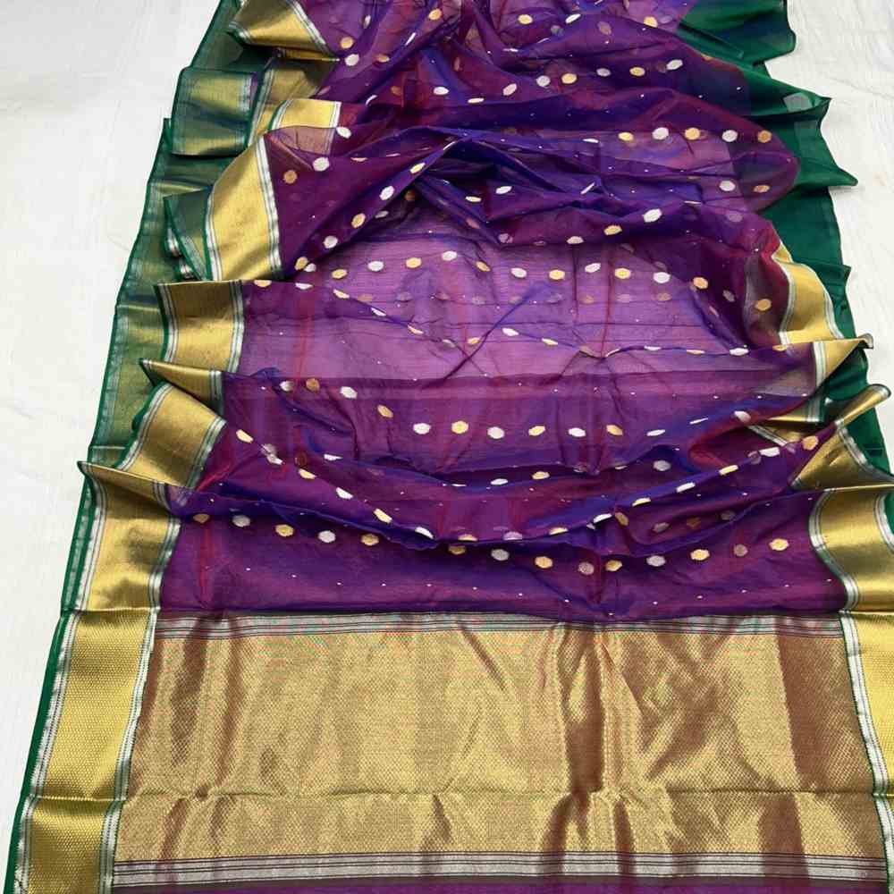 Handloom Pure Silk Purple Chanderi Saree